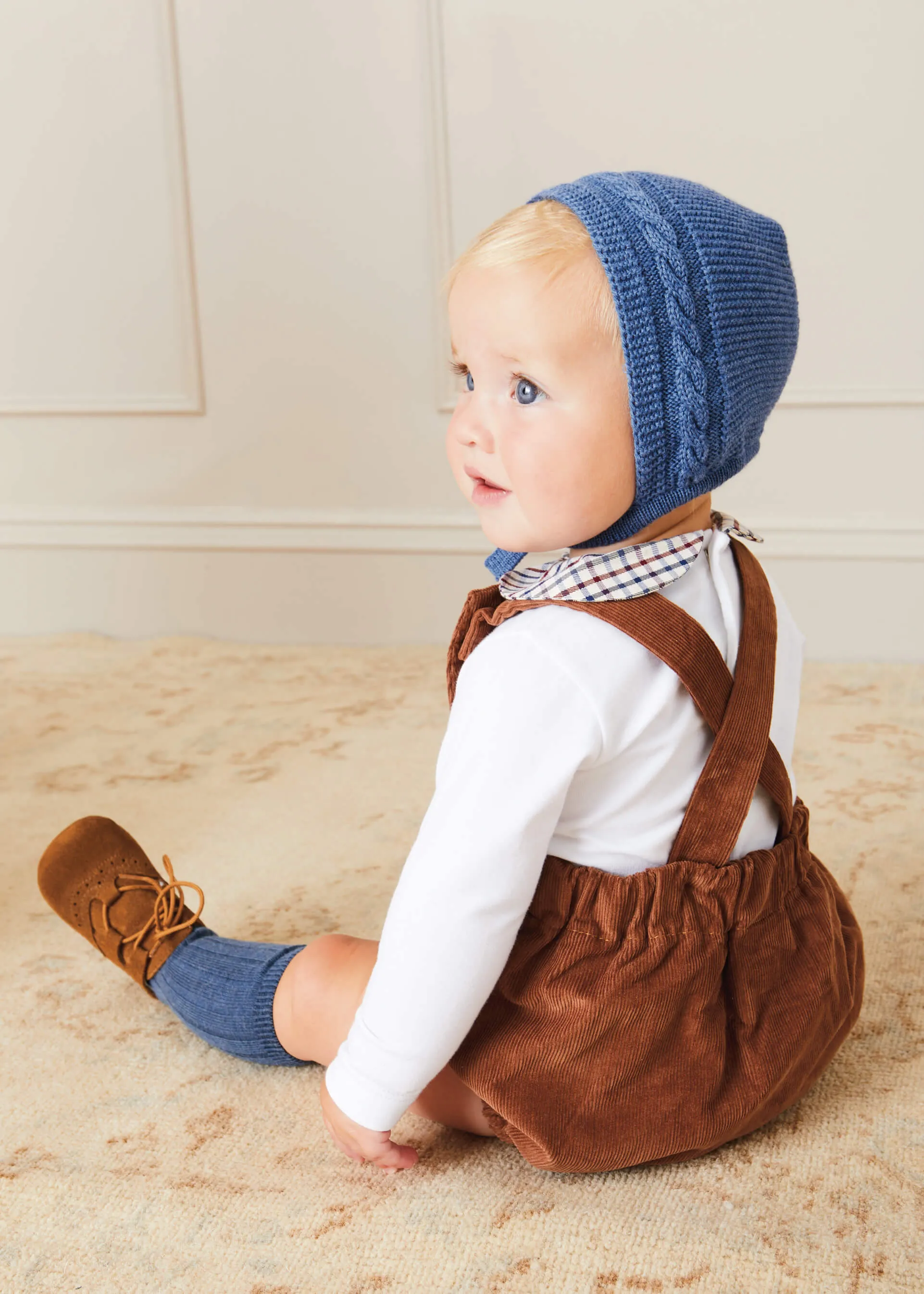 Cable Detail Knitted Bonnet In Blue (S-L)