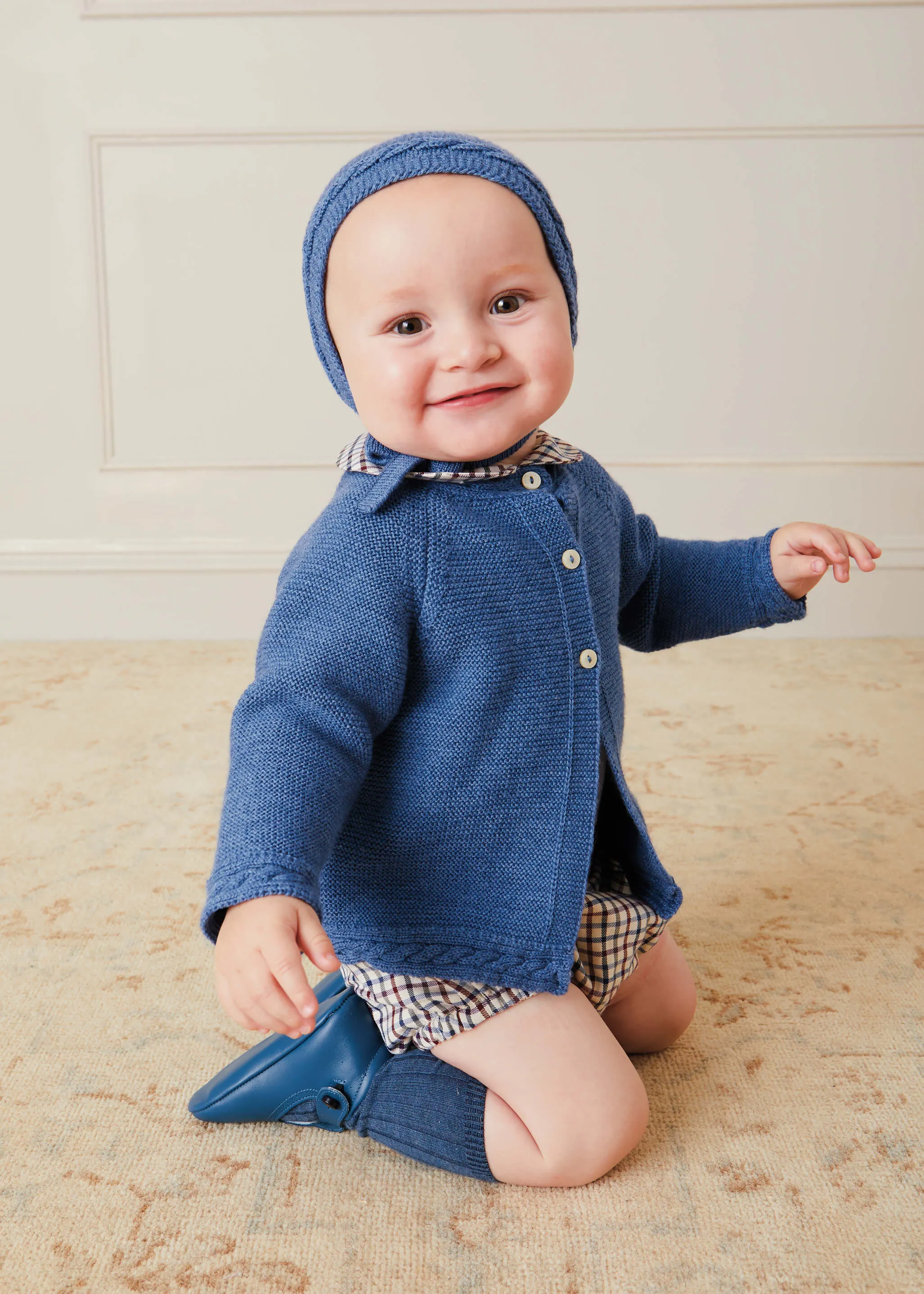 Cable Detail Knitted Bonnet In Blue (S-L)