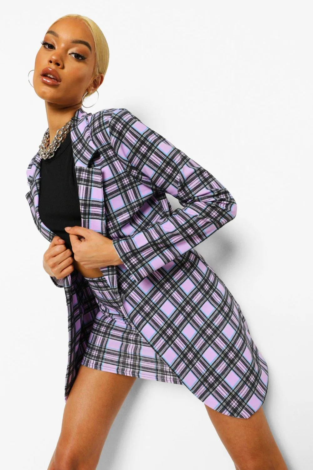 Checked Oversized Blazer