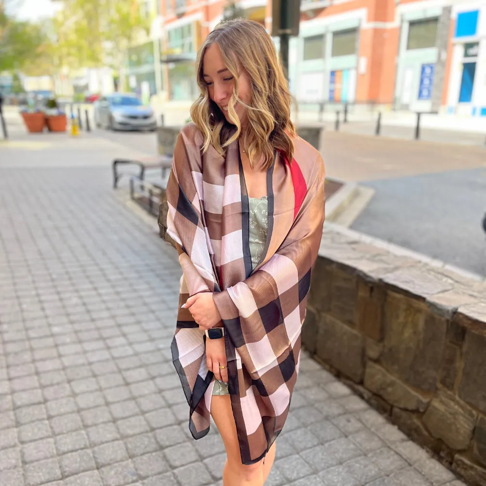 Checkered & Trimmed Ultrasoft Lightweight Scarf