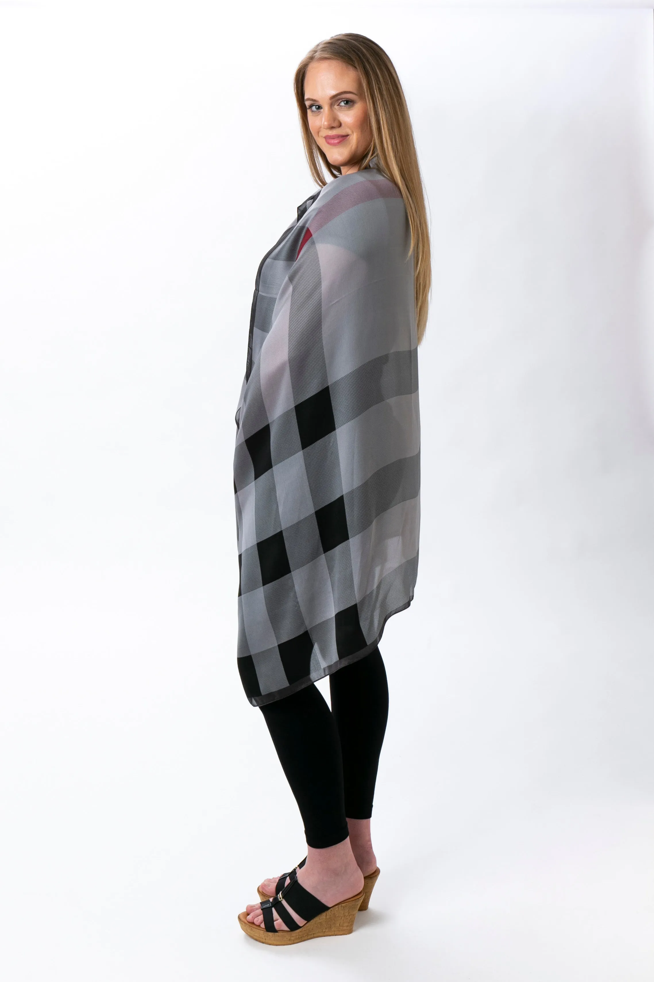 Checkered & Trimmed Ultrasoft Lightweight Scarf