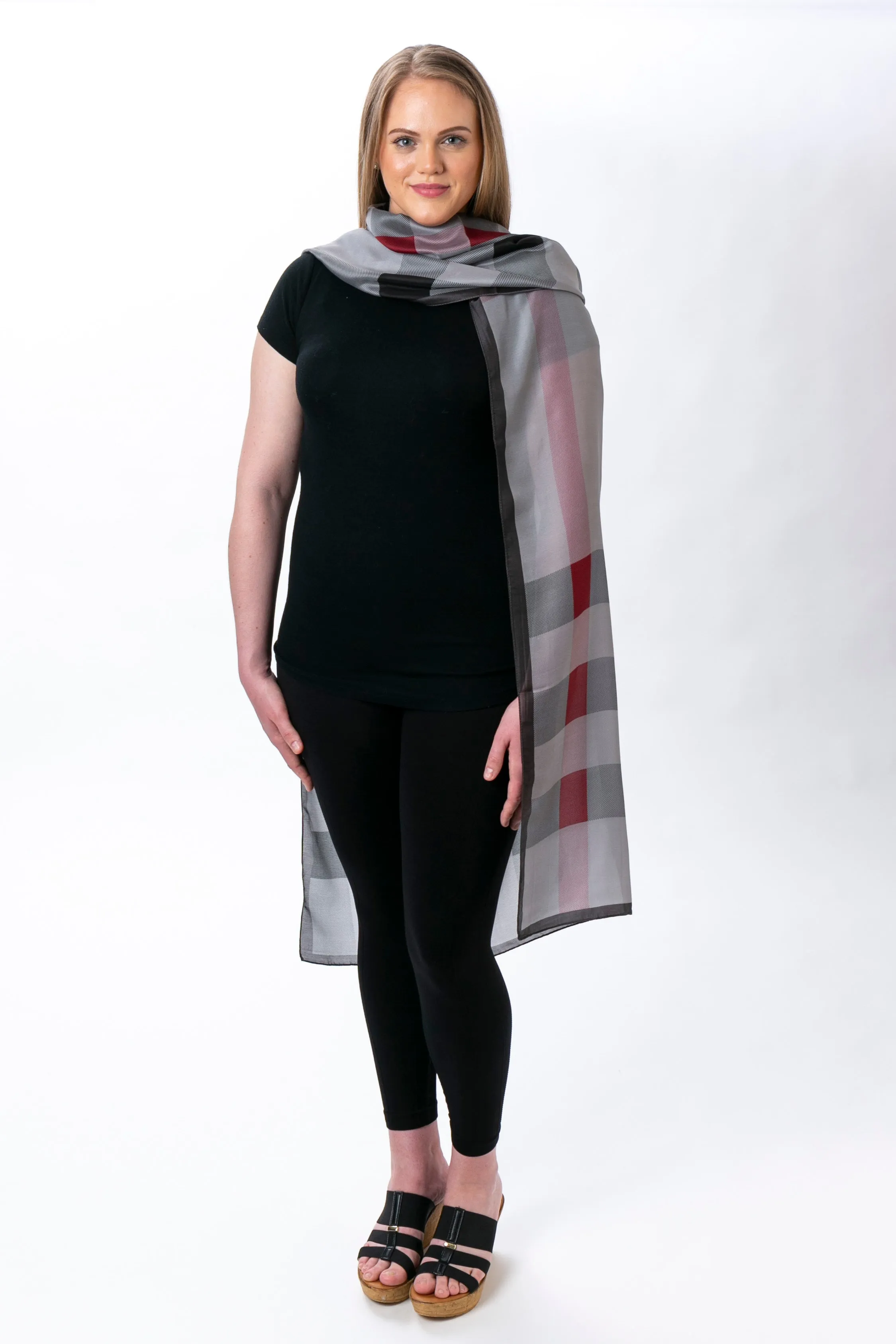 Checkered & Trimmed Ultrasoft Lightweight Scarf