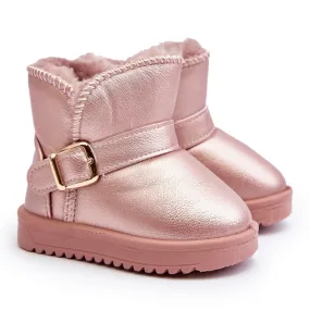 Children's Eco Leather Snow Boots with a Strap, Pink Orinor