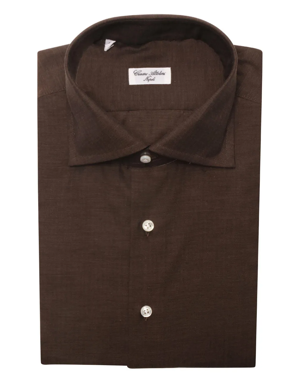 Chocolate Cotton Tonal Micro Chevron Dress Shirt