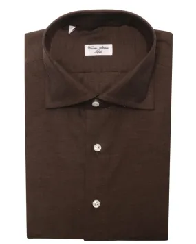 Chocolate Cotton Tonal Micro Chevron Dress Shirt