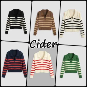 Cider  |Stripes Casual Style Long Sleeves Cotton Oversized