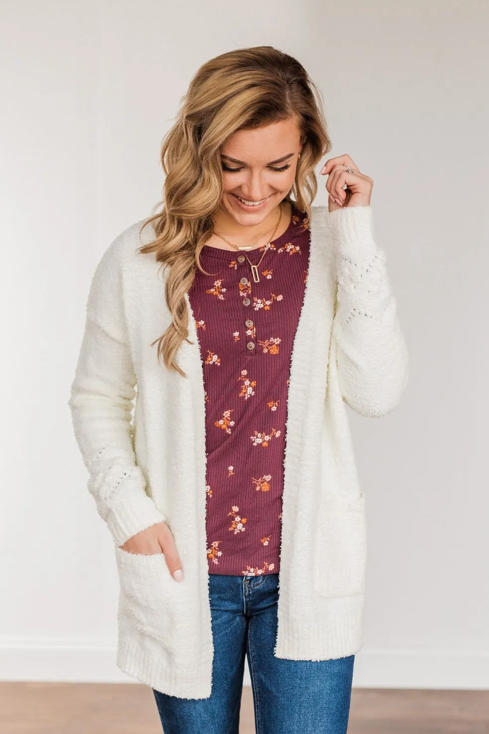 Cold Hands Warm Heart Knit Cardigan- Ivory