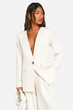 Collarless Plunge Front Tailored Blazer