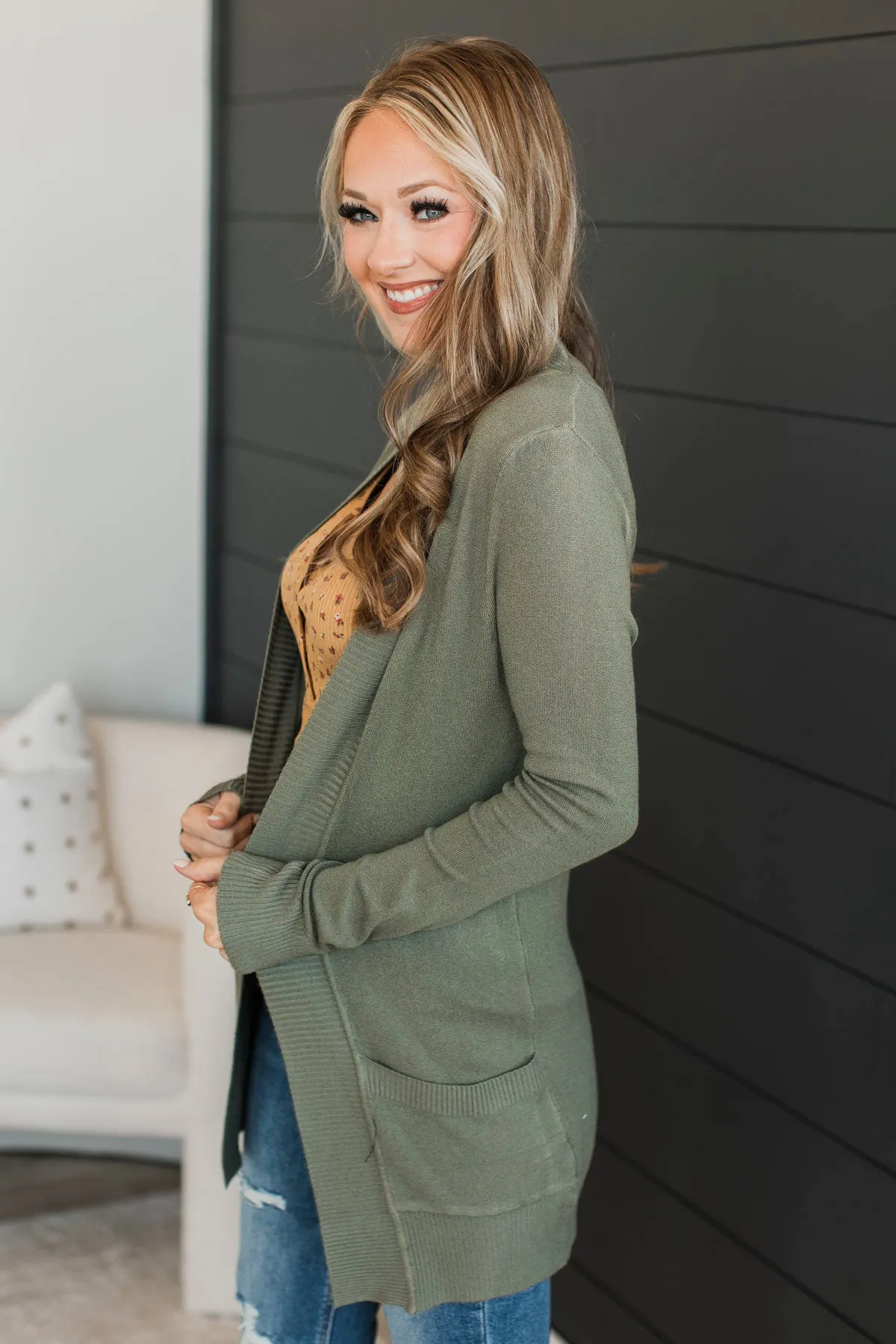 Comfortable With Myself Knit Cardigan- Dusty Olive