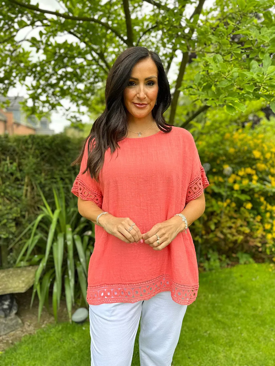 Coral Crochet Trim Top Rachel