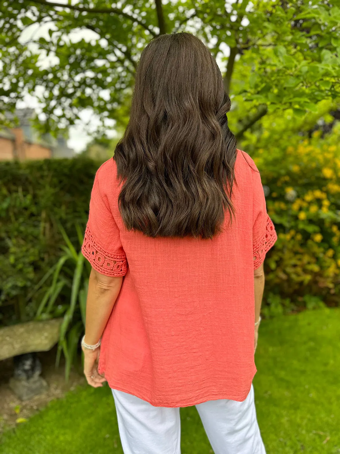 Coral Crochet Trim Top Rachel