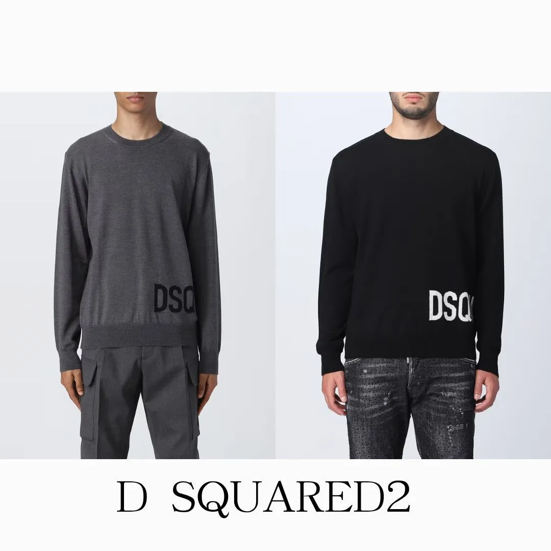 D SQUARED2  |Long Sleeves Plain Logo Luxury Sweaters