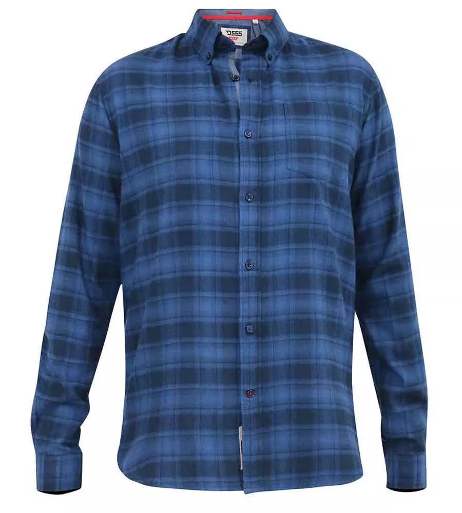 D555 Big Mens Blue Flannel Check Shirt With Long Sleeves (BRUCE)