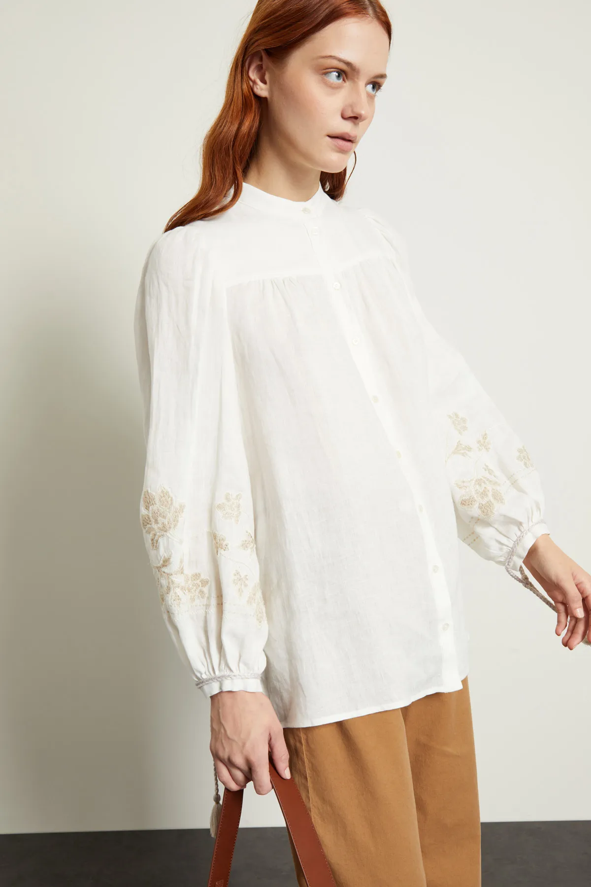 Diffusione Tessile  |Flower Patterns Linen Long Sleeves Plain Tunics