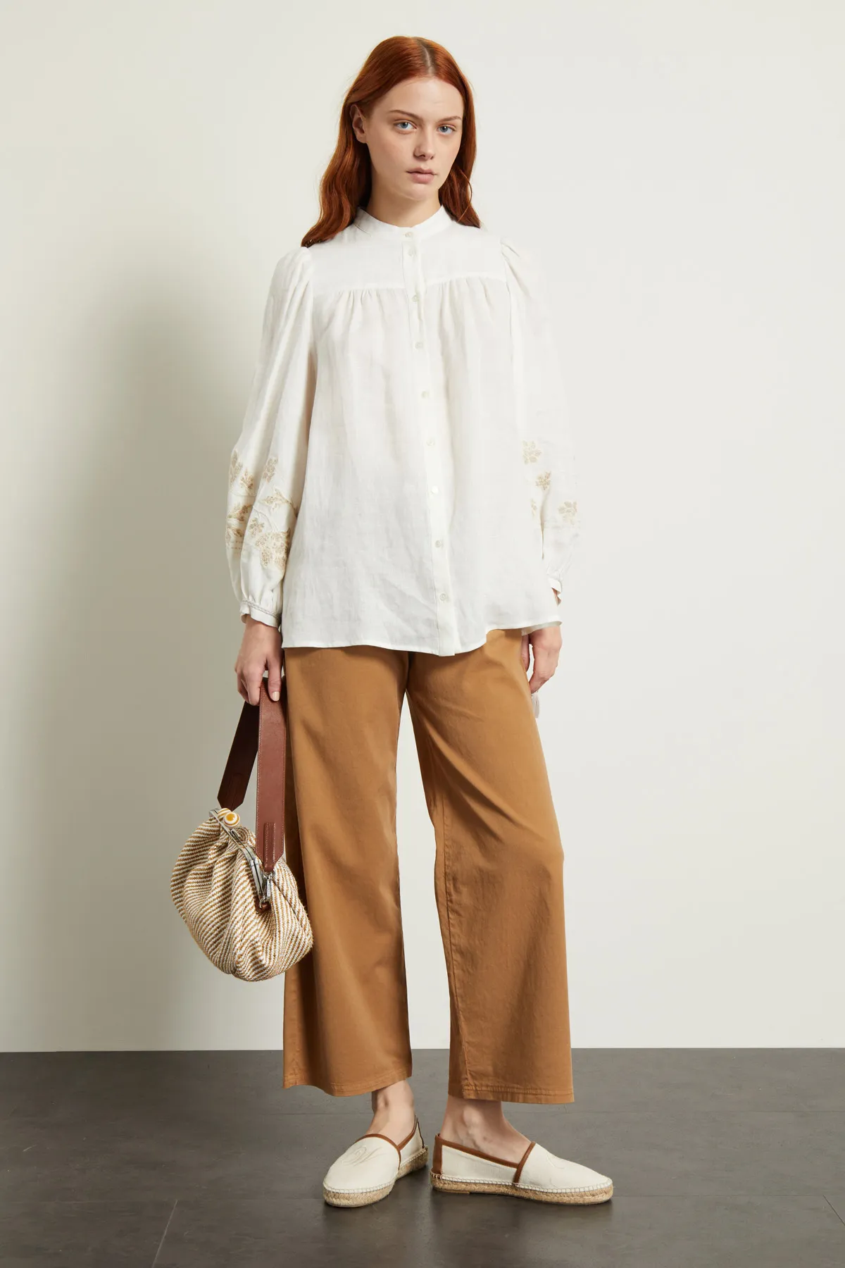 Diffusione Tessile  |Flower Patterns Linen Long Sleeves Plain Tunics