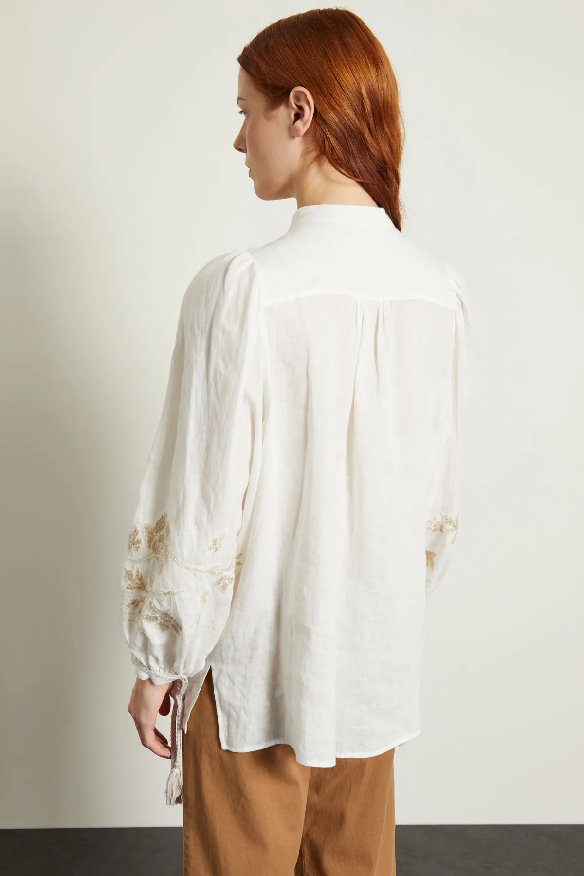 Diffusione Tessile  |Flower Patterns Linen Long Sleeves Plain Tunics