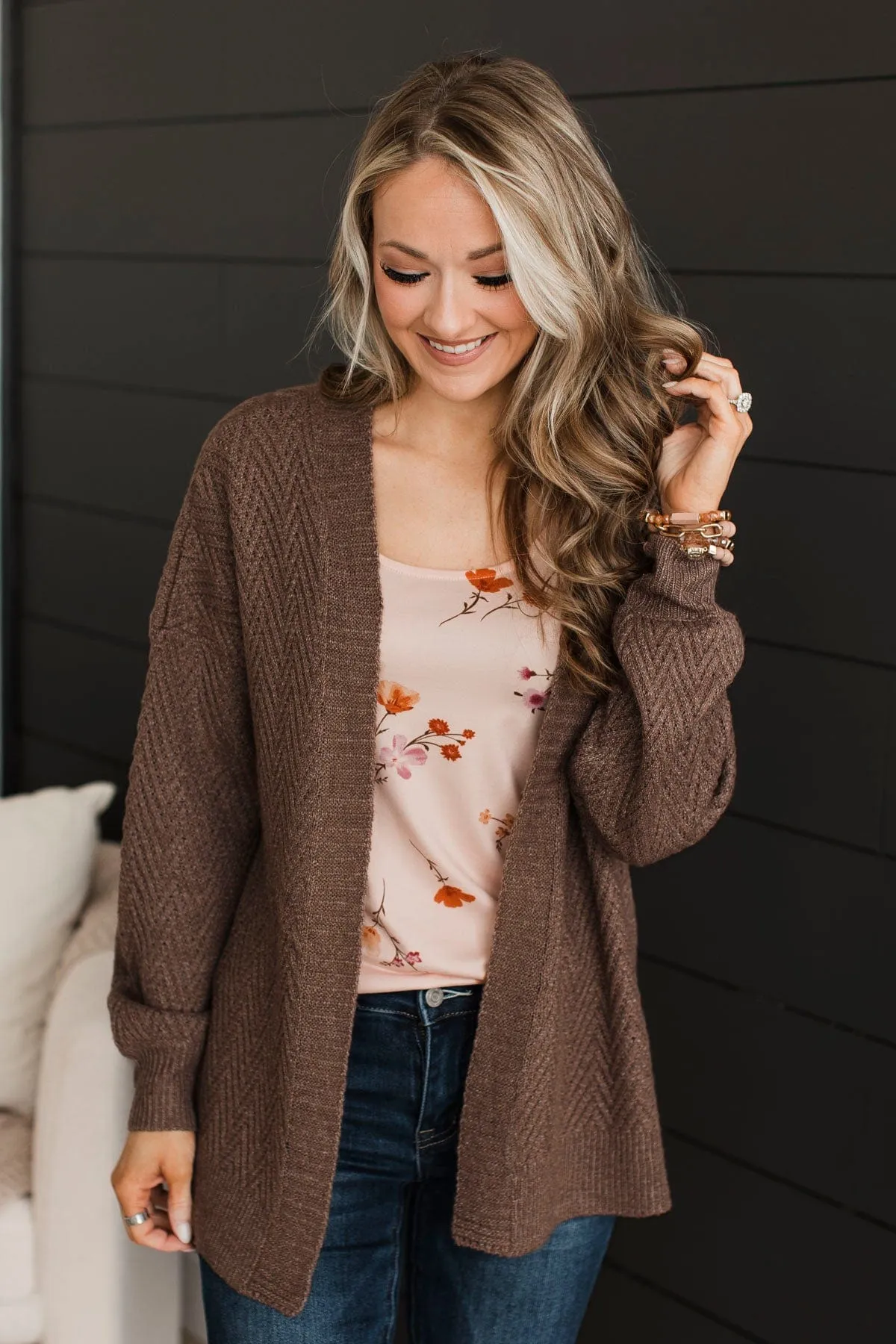 Dream Romance Open Front Cardigan- Dark Mocha