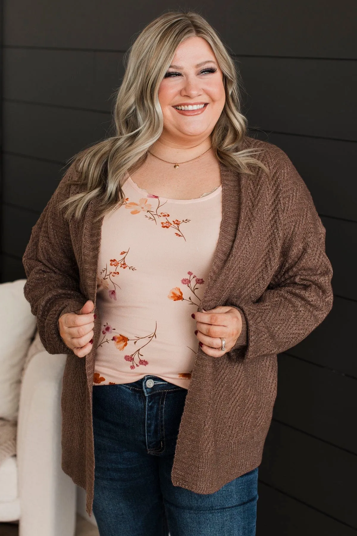 Dream Romance Open Front Cardigan- Dark Mocha