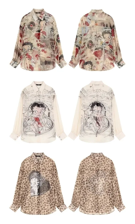 ELF SACK  |Leopard Patterns Chiffon Long Sleeves Shirts & Blouses