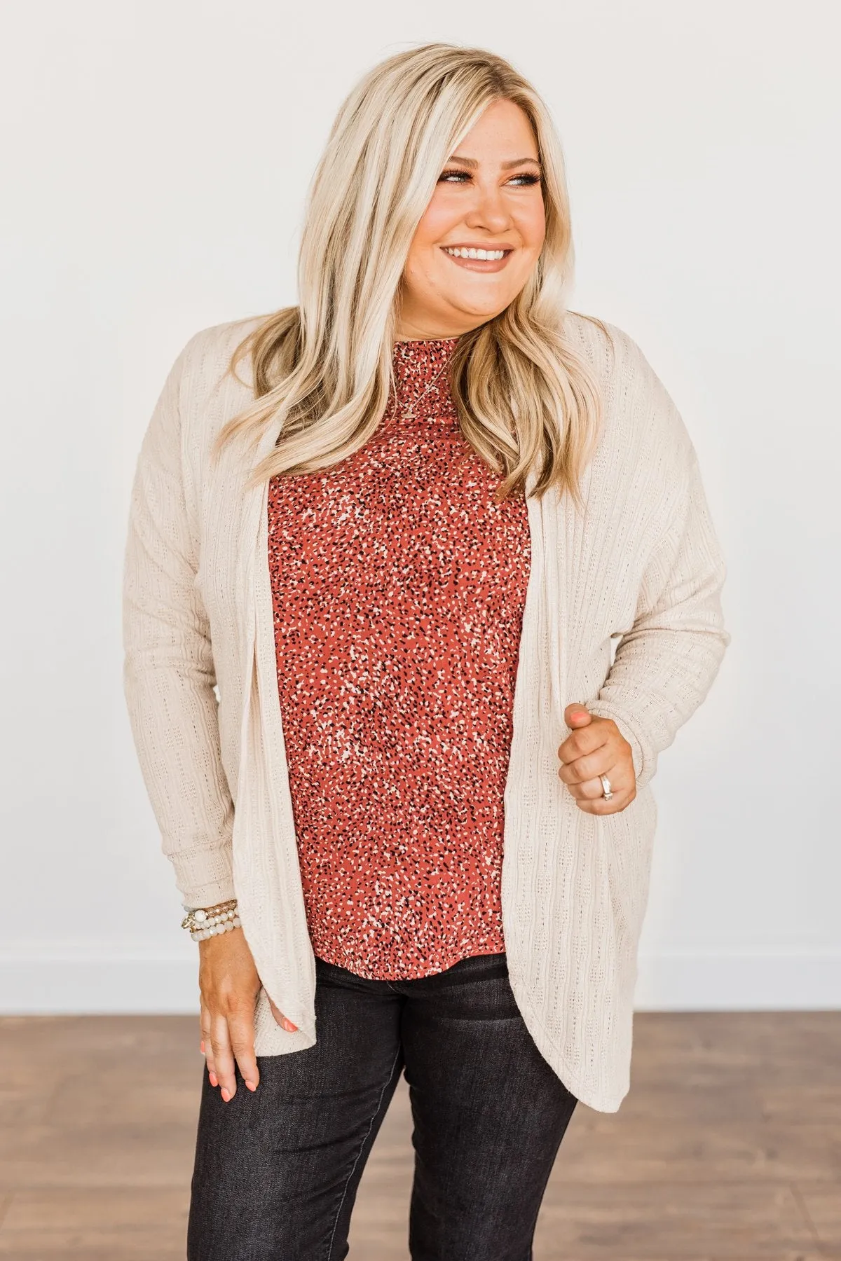 Feeling Loved Open Front Knit Cardigan- Oatmeal