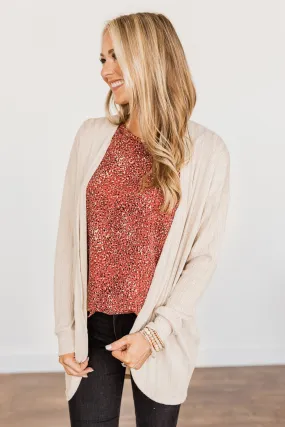 Feeling Loved Open Front Knit Cardigan- Oatmeal