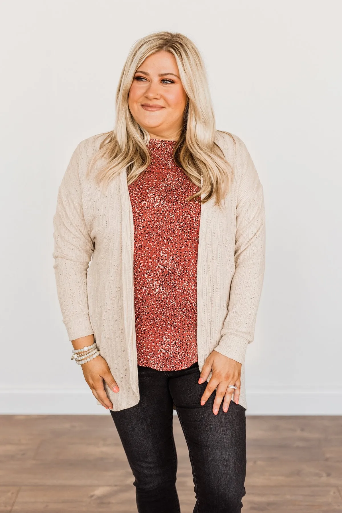 Feeling Loved Open Front Knit Cardigan- Oatmeal