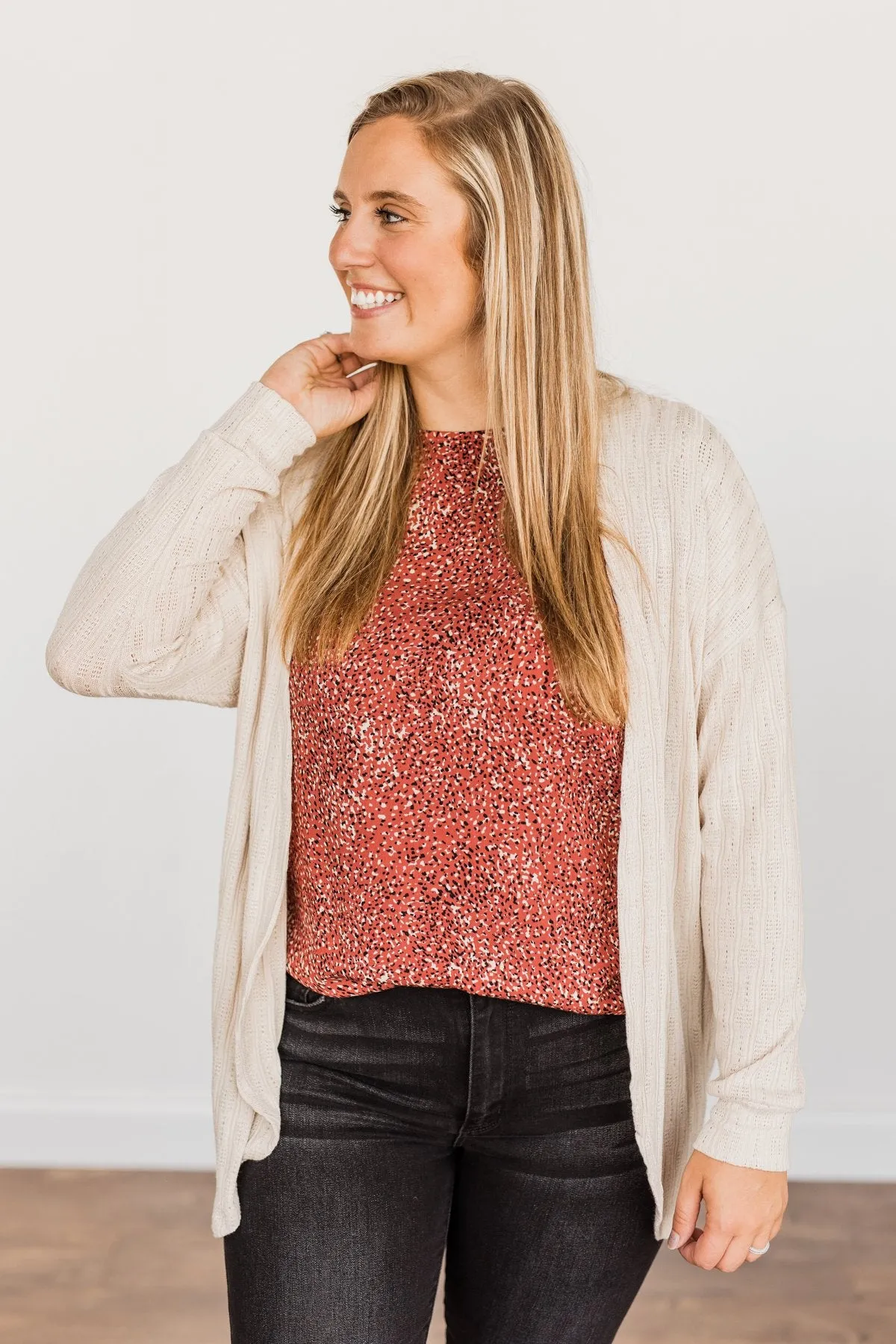 Feeling Loved Open Front Knit Cardigan- Oatmeal