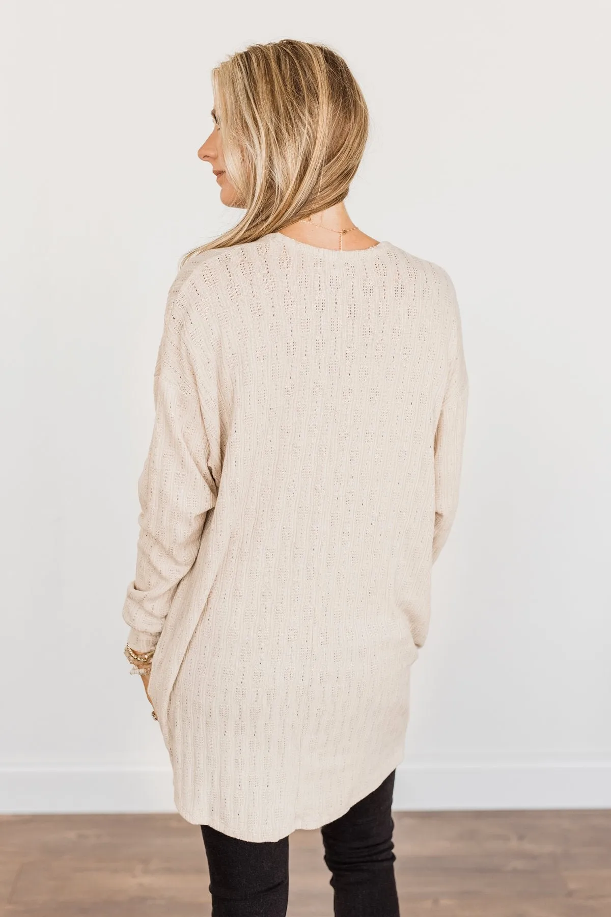 Feeling Loved Open Front Knit Cardigan- Oatmeal