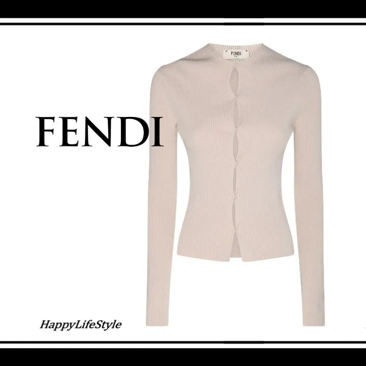 FENDI  |Casual Style Nylon Rib Long Sleeves Plain Cotton Medium