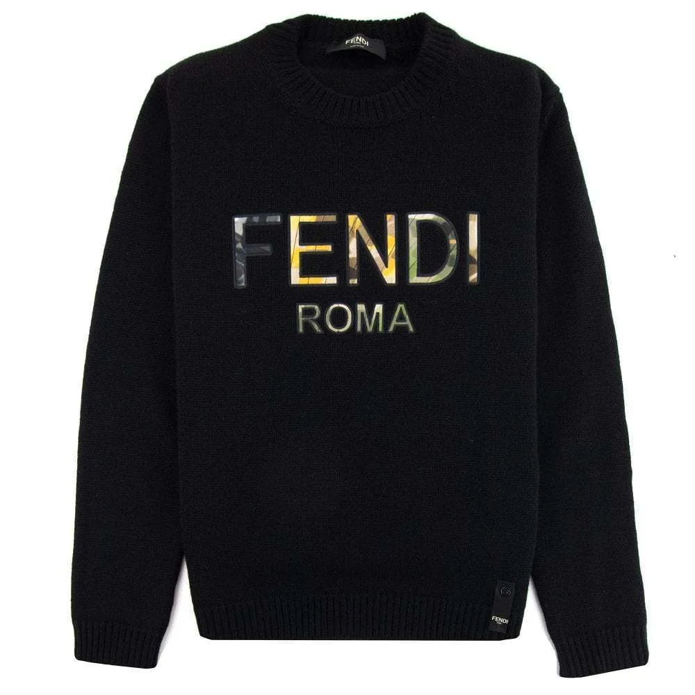 FENDI  |Crew Neck Cashmere Silk Long Sleeves Cotton Logo Luxury