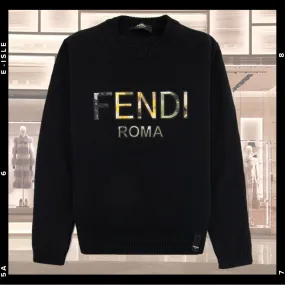 FENDI  |Crew Neck Cashmere Silk Long Sleeves Cotton Logo Luxury