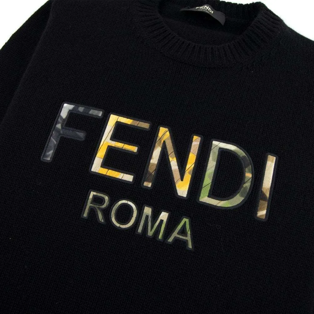 FENDI  |Crew Neck Cashmere Silk Long Sleeves Cotton Logo Luxury