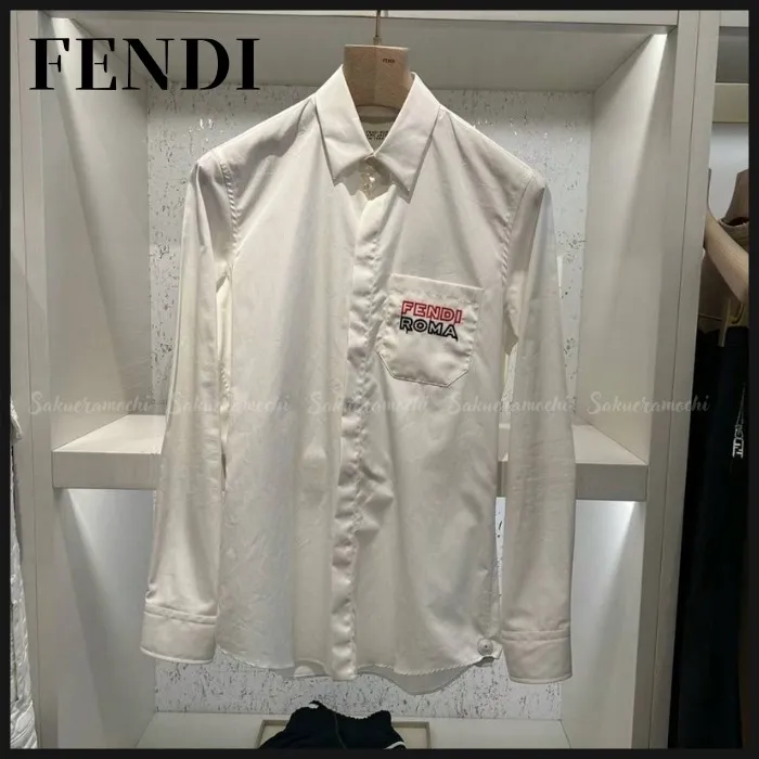 FENDI  |Unisex Collaboration Long Sleeves Logo Luxury Outlet Shirts