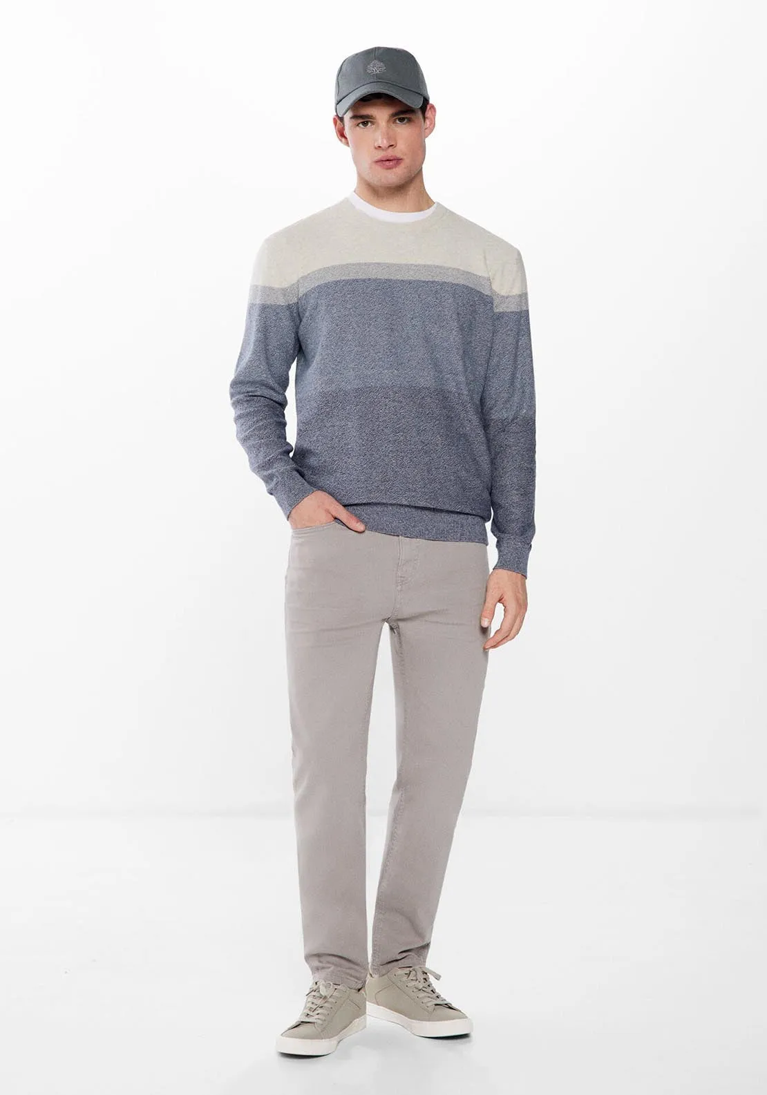 Fine Wool Twist Block Knit - Blue