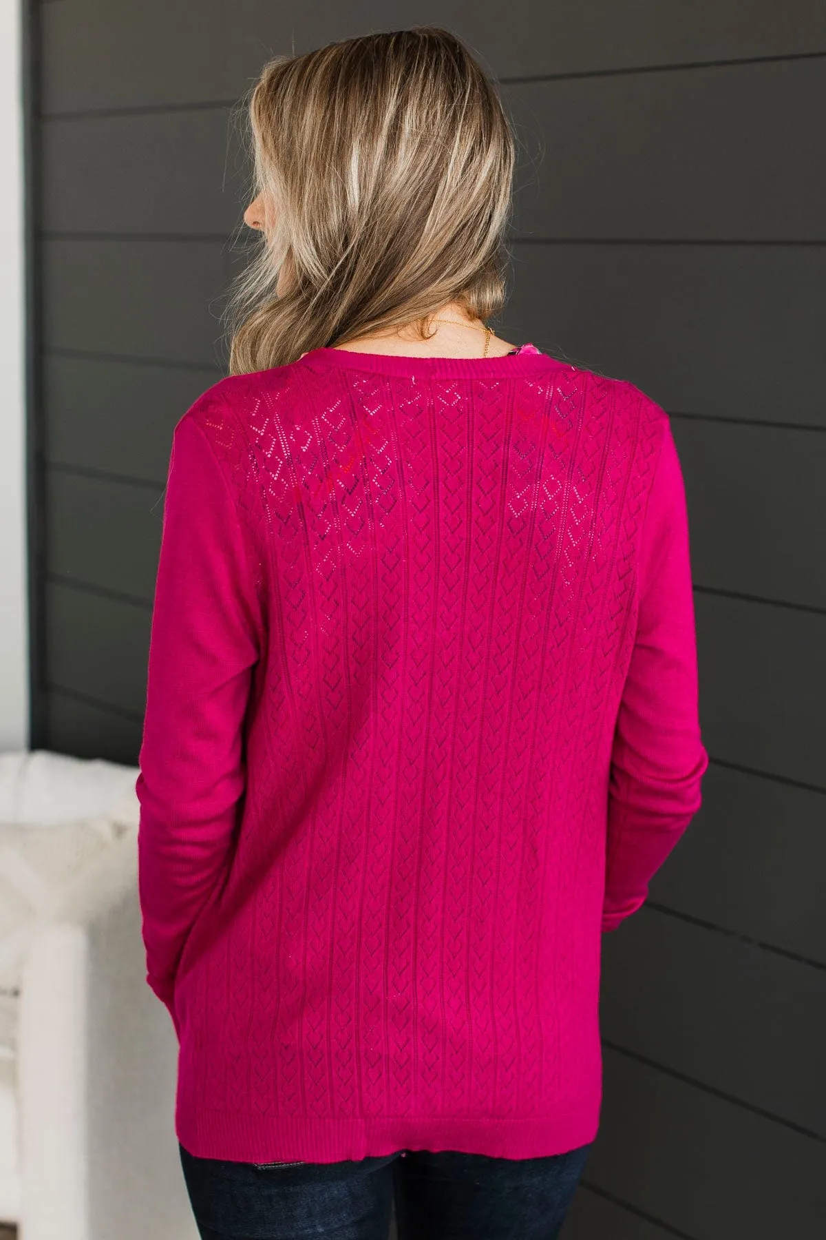 Found Myself Open Front Knit Cardigan- Magenta