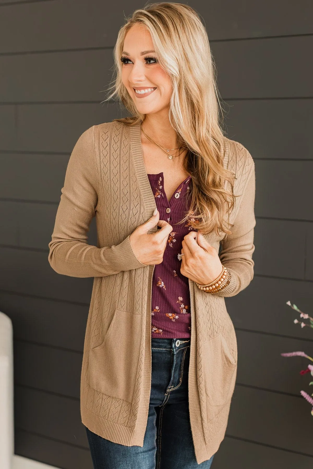 Found Myself Open Front Knit Cardigan- Taupe