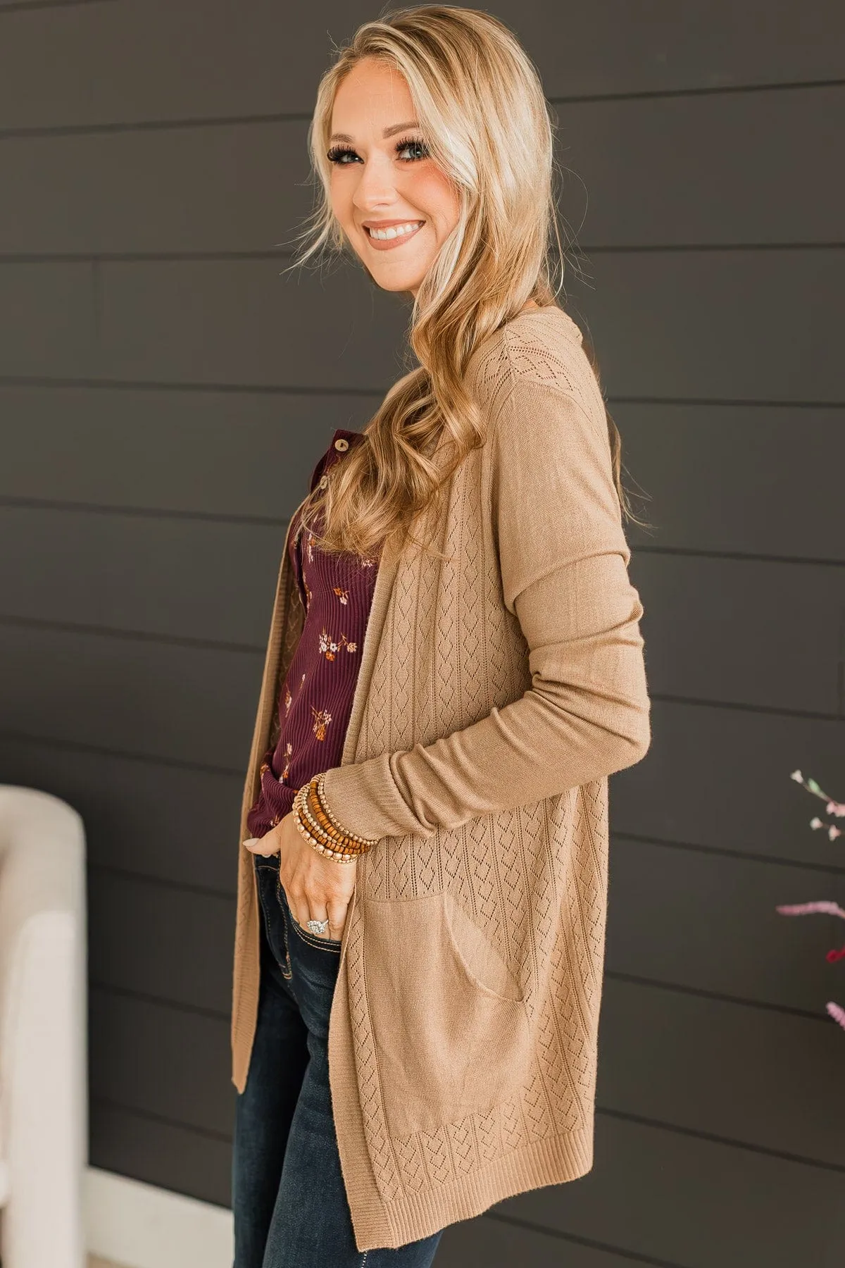 Found Myself Open Front Knit Cardigan- Taupe