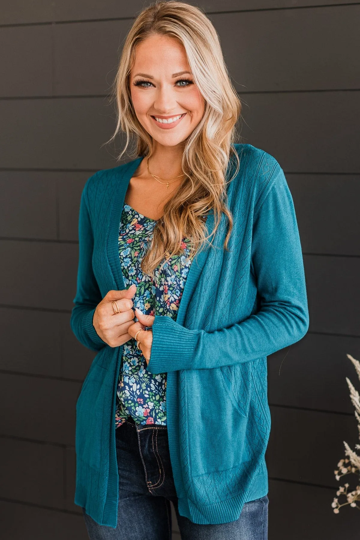 Found Myself Open Front Knit Cardigan- Teal