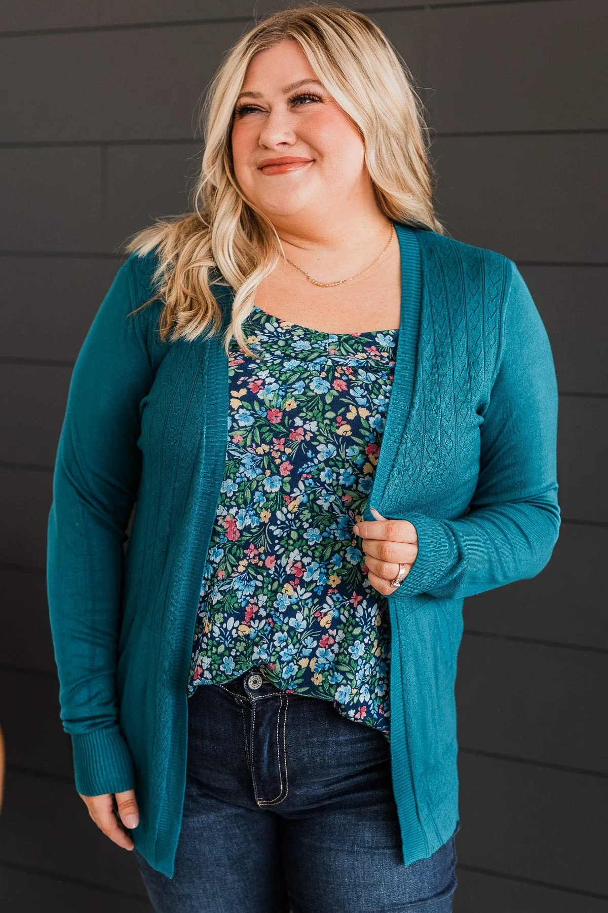 Found Myself Open Front Knit Cardigan- Teal