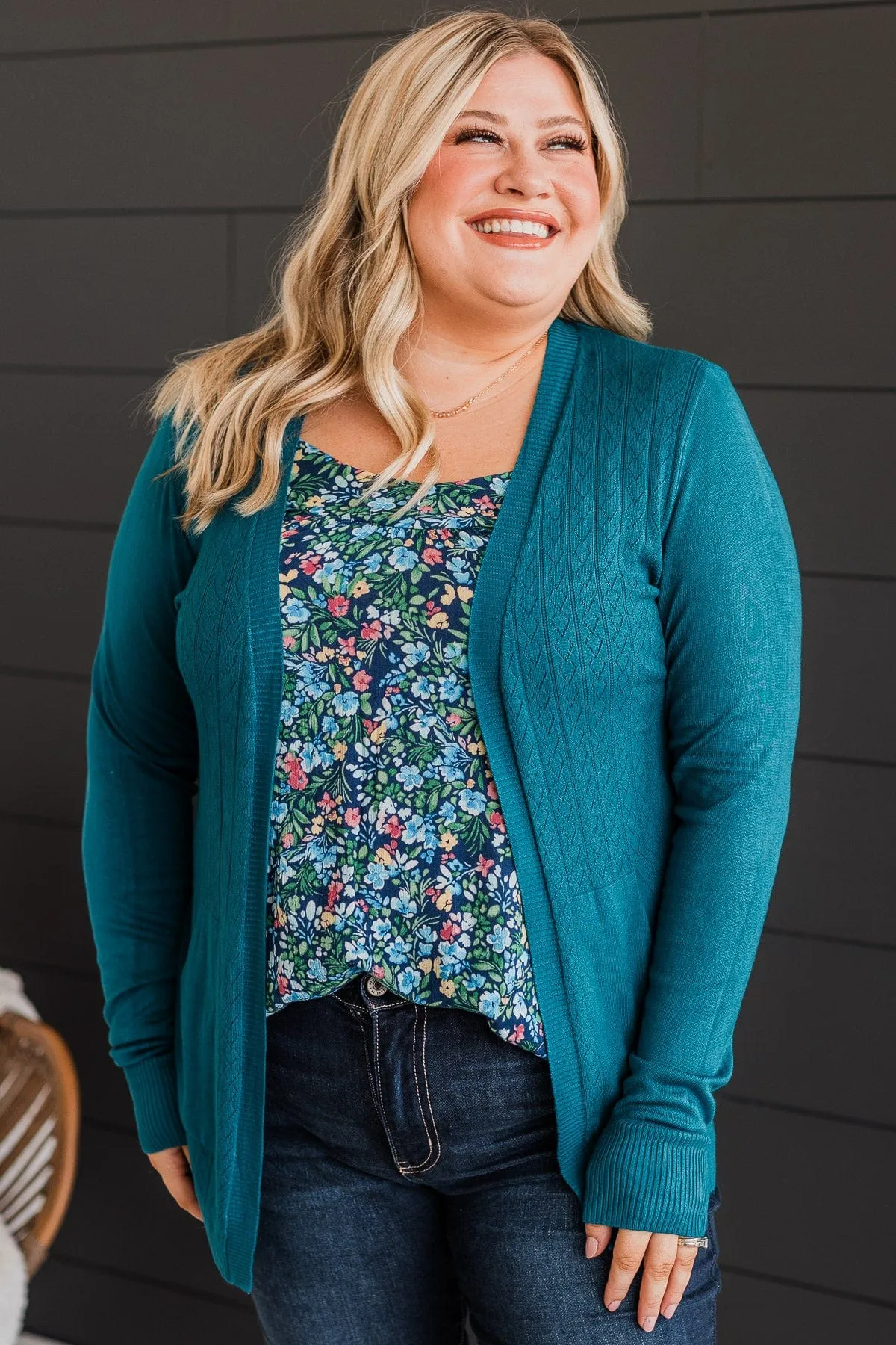 Found Myself Open Front Knit Cardigan- Teal