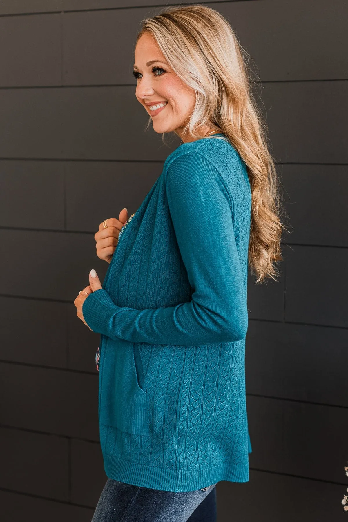 Found Myself Open Front Knit Cardigan- Teal