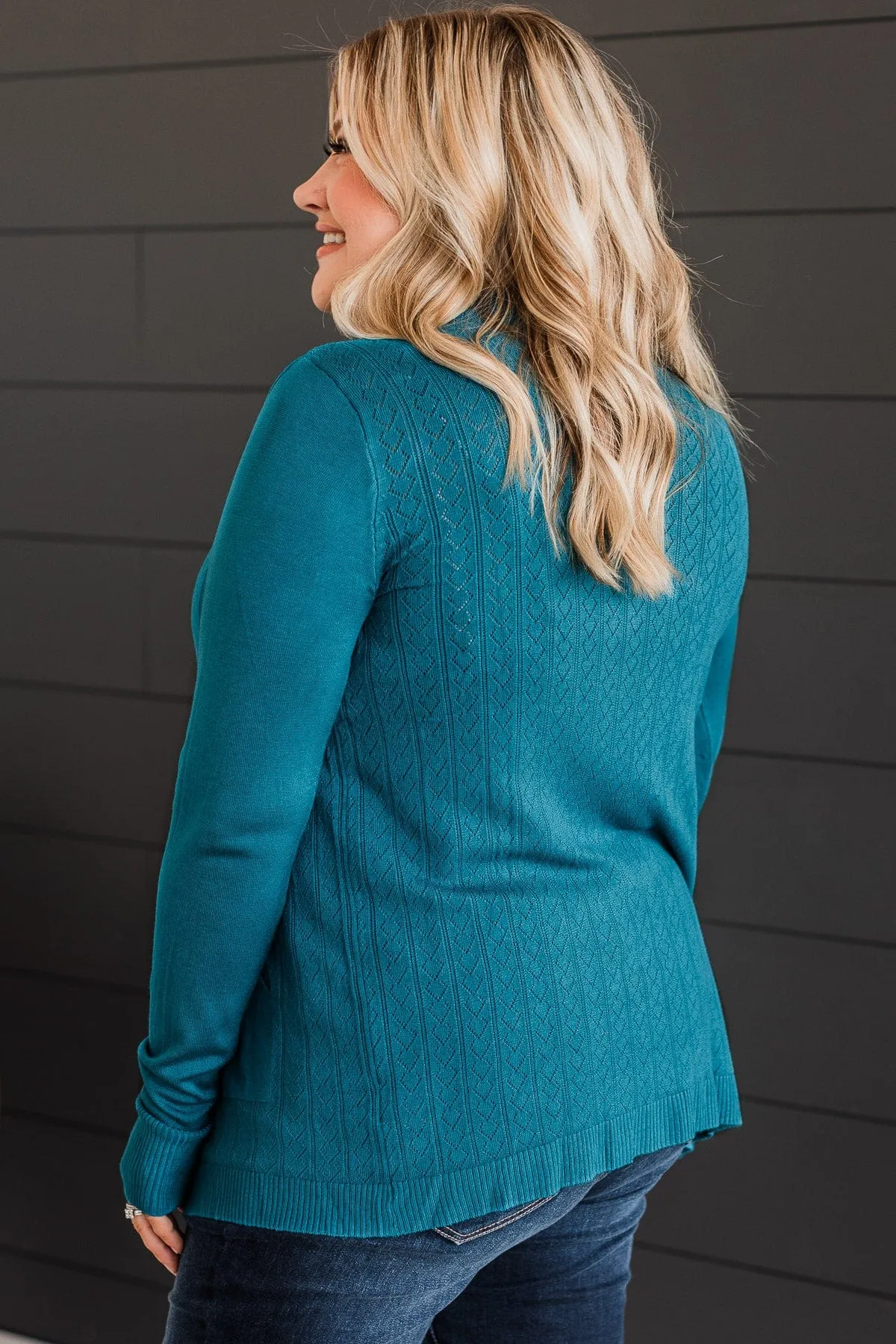 Found Myself Open Front Knit Cardigan- Teal