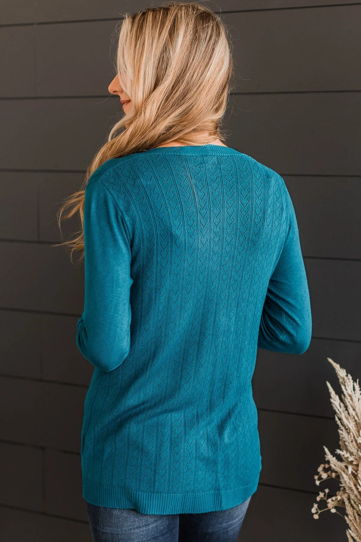 Found Myself Open Front Knit Cardigan- Teal