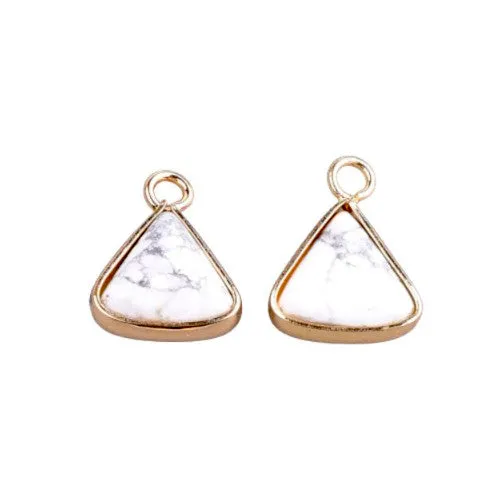 Gemstone Pendants, Natural, White Howlite, Triangle, Golden, Brass, 16-16.5mm