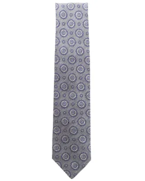 Grey and Navy Multi Medallion Silk and Wool Tie