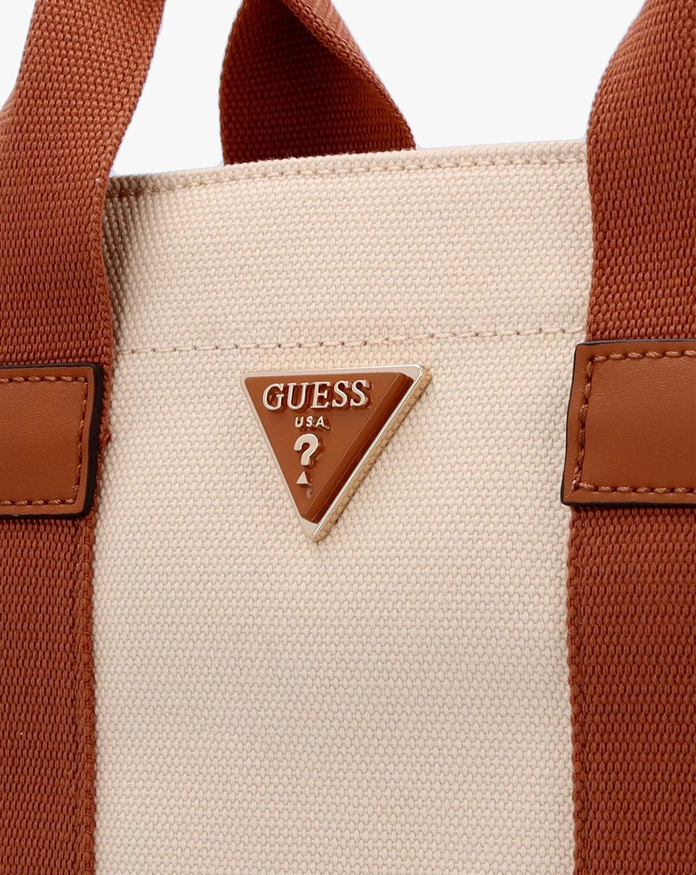 Guess Small Canvas II Natural Cognac Tote Bag