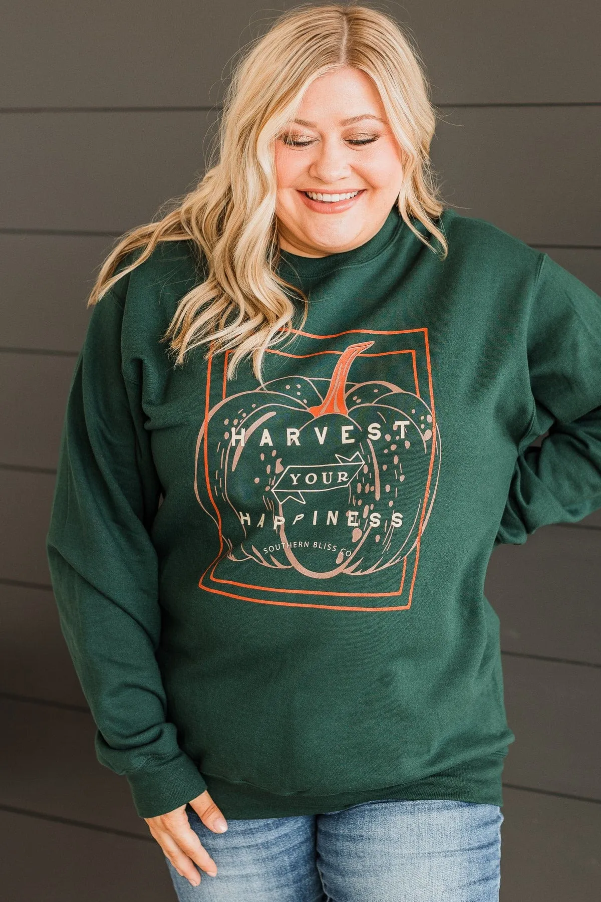 Harvest Your Happiness Crew Neck- Hunter Green