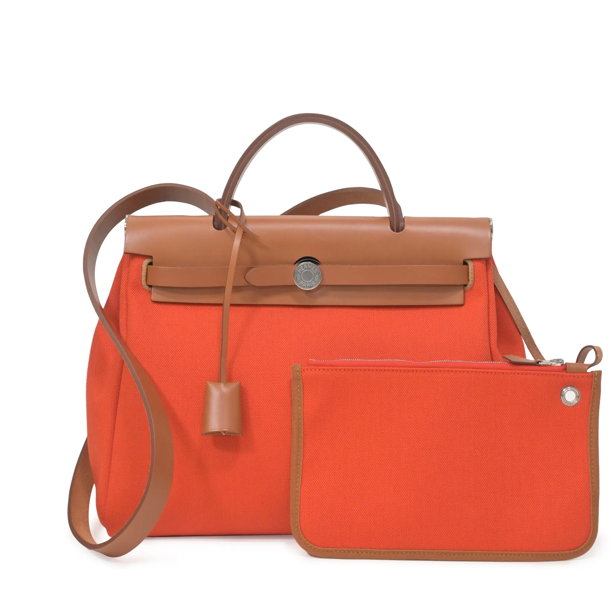 Hermès Gold Vache Hunter and Orange Toile Herbag Zip 31 Palladium Hardware, 2021