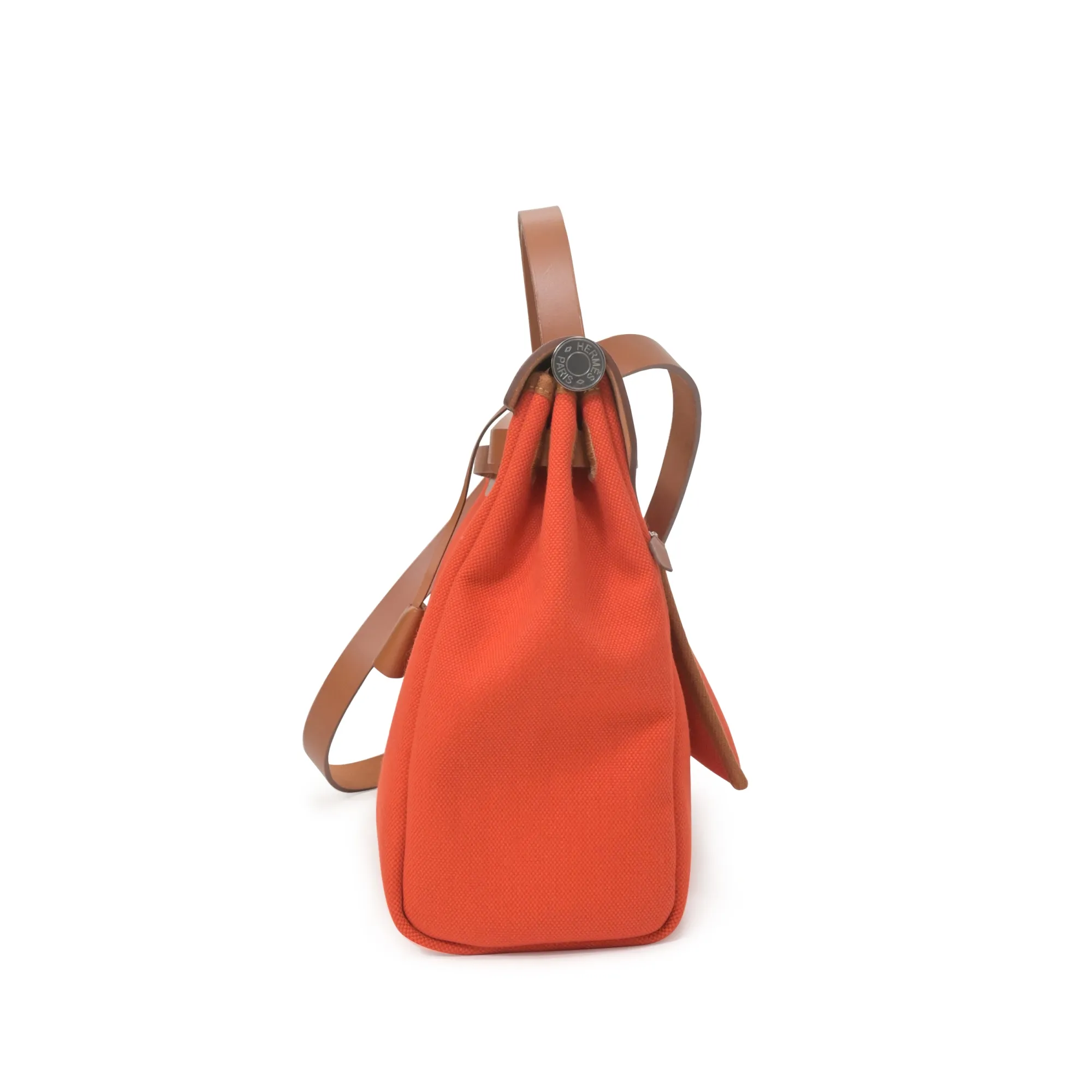 Hermès Gold Vache Hunter and Orange Toile Herbag Zip 31 Palladium Hardware, 2021