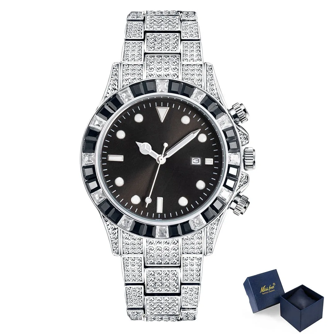 Hip Hop Luxury Men's Waterproof Stainless Steel Diamond Iced Out Watch